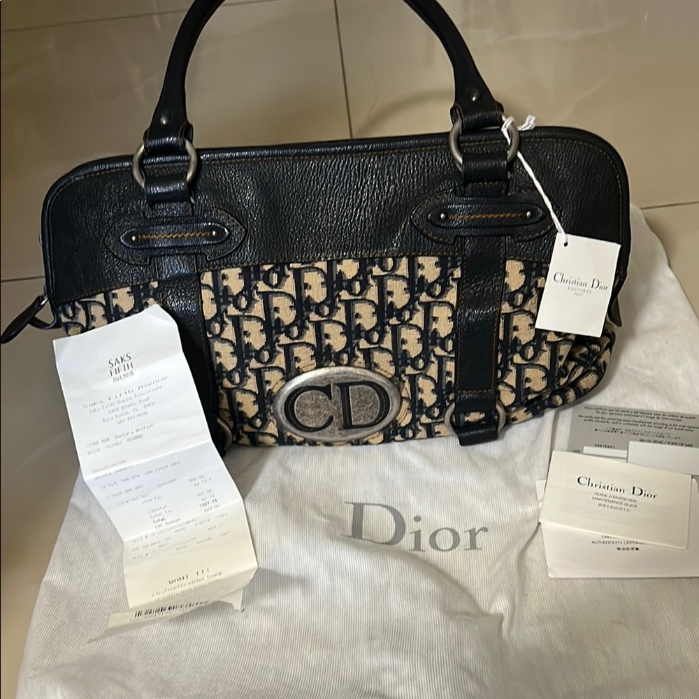 Dior Black and Cream Shoulder Bag with Iconic Monogram